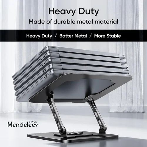 Vista 4 de Soporte ajustable plegable giratorio gris para portátil de 360°, se adapta a hasta 16 pulgadas Grey adjustable laptop stand with a 360° rotating