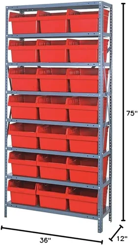 Vista 366 de Quantum QSBU-245BK Heavy Duty Shelving Unit with (7) Shelves and (24) QUS245 Black Bins for Garage Warehouse Storage Distribution 400 lb Load