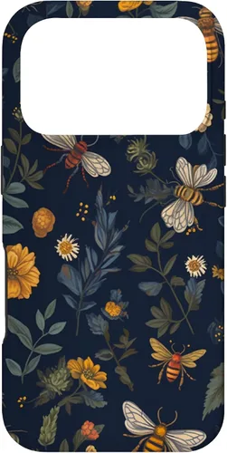 Vista 30 de Bees and Wildflowers on Dark Blue Funda para iPhone 17