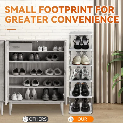Vista 4 de Zapatero Plegable de 6 Niveles para Niños, Pequeño Organizador Vertical de Zapatos Plegable para Entrada de Puerta Delantera, Dormitorio, Recámara