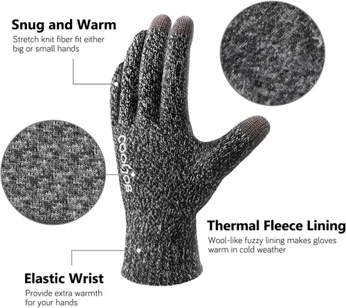 Vista 2 de COOLJOB Guantes de invierno de punto polar cálido para hombres y mujeres, dedos de pantalla táctil, agarre de silicona antideslizante y puño elástico