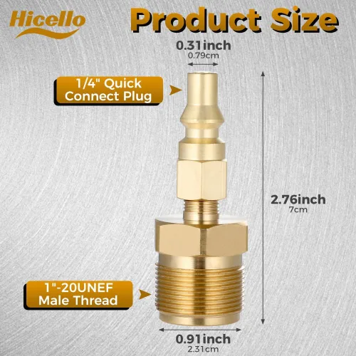 Vista 2 de 2 enchufes de conexión rápida de 1/4 pulgadas con rosca macho de 1 "-20UNEF Adaptador regulador de propano de 1 libra, conector de propano de latón