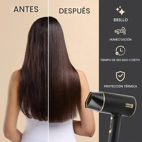 Vista 6 de LEBENLANG Secador de pelo iónico 1875W - Compacto, portátil, ligero, con difusor y bolsa para viajes