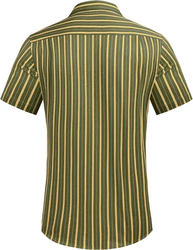 Vista 3 de COOFANDY - Camisa de lino de manga corta con botones estilo informal para hombre, para la playa