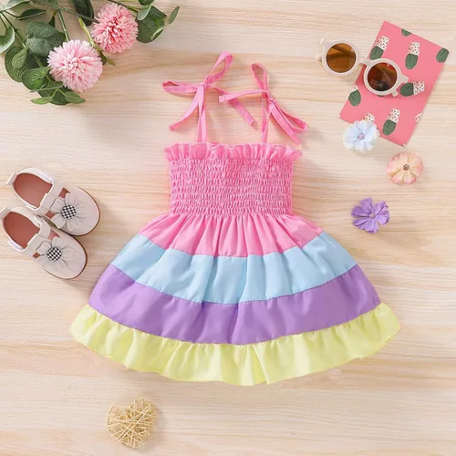 Vista 3 de Vestido de verano para niñas pequeñas, vestido de princesa sin mangas, cuello halter, tutú de playa, vestido de verano bohemio con tirantes