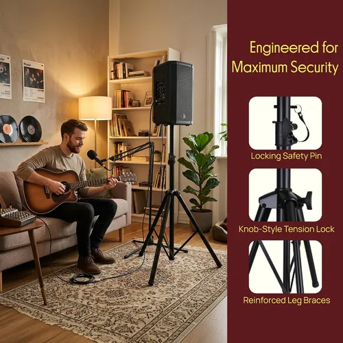 Vista 7 de Pyle Soporte universal para altavoz con montaje de trípode de alta resistencia y altura ajustable de 40" a 71", inserto compatible de 35mm