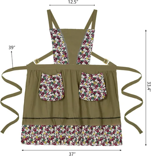 Vista 5 de Pinknoke Delantales de cocina para mujer con bolsillos, lindo delantal vintage de chef, delantal pinafore para jardinería, cocina, horneado, pintura