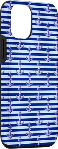 Vista 3 de iPhone 15 Ancla náutica con funda de rayas azules