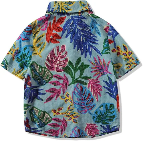 Vista 2 de Camisas hawaianas casuales de algodón con estampado de botones y manga corta para bebés niños para vacaciones