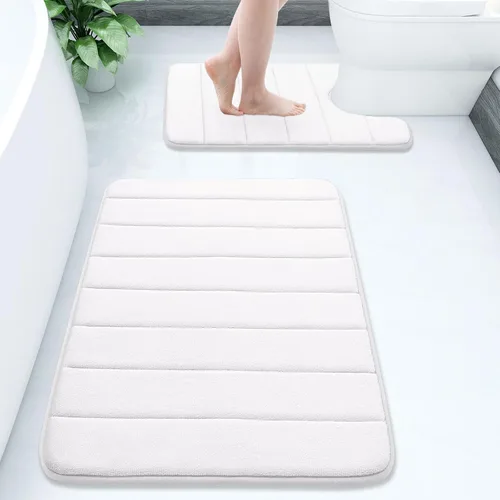 Vista 22 de Buganda Juego de 2 alfombras y tapetes de baño de espuma viscoelástica, lavables a máquina, suaves, antideslizantes, absorbentes, para baño, ducha
