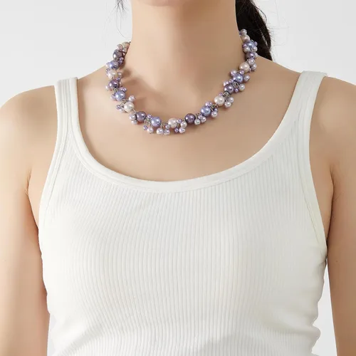 Vista 5 de Collar de perlas con cuentas, elegante gargantilla de perlas para mujer, joyería de moda, regalo de cumpleaños para mamá