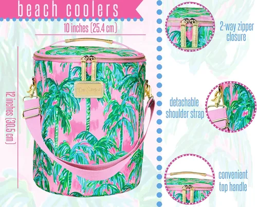 Vista 2 de Lilly Pulitzer Enfriador de playa suave aislado con correa ajustable/extraíble y cierre de cremallera doble