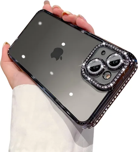 Vista 29 de Funda compatible con iPhone 11 Pro Max con protector de lente de cámara de diamante con purpurina, bonita funda de cristal transparente a prueba
