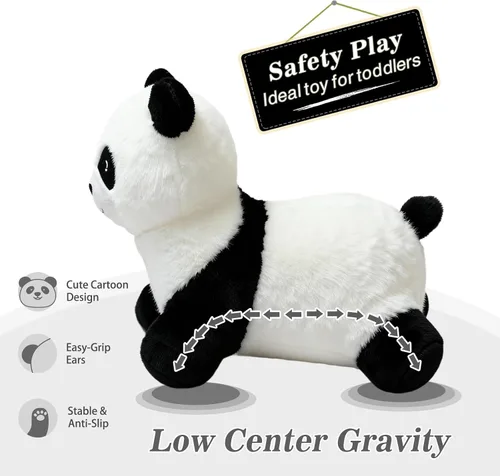 Vista 3 de INPANY Caballo Saltarín, Juguetes Panda Brincolín, Animal de Peluche Saltarín para Niños Pequeños, Juguetes de Goma Inflables para Montar, Regalo