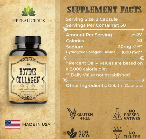 Vista 6 de HERBALICIOUS Suplementos de colágeno bovino para hombres y mujeres Péptidos de colágeno bovino hidrolizados alimentados con pasto Soporte