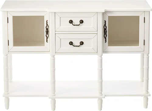Vista 4 de Kings Brand Furniture Aparador moderno con puertas de cristal, cajones de almacenamiento y estantes para cocina, comedor y sala de estar