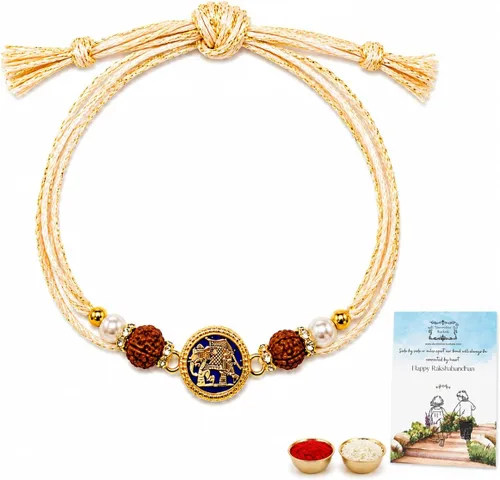 Vista 11 de Rakhi adulto Rakhi para hermano: Rakhi para Bhaiya: combo de mauli Rakhi hecho a mano con tarjeta de felicitación y Roli Chawal: Rakshabandhan