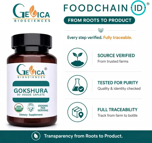 Vista 5 de Gokshura (Tribulus terrestris) - USDA Organic, 1500 mg por porción, hierbas enteras en polvo, sin extracto, certificado NPOP y BioAgriCert, 90