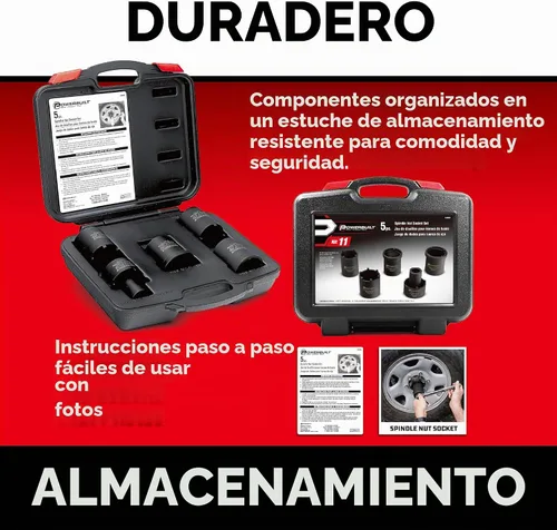 Vista 3 de Powerbuilt 648636 - Kit de herramientas para tuercas de husillo, 5 piezas, tuercas de husillo para extraer, varios tamaños, marcas de tamaño, caja