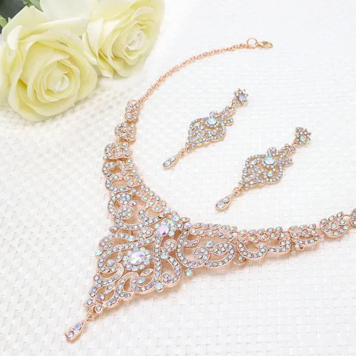 Vista 2 de Conjunto de joyas de boda collar nupcial pendientes pulseras