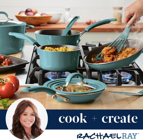 Vista 10 de Rachael Ray Cook + Create - Parrilla/Sartén antiadherente para estufa, cuadrada, 11 pulgadas, azul agave