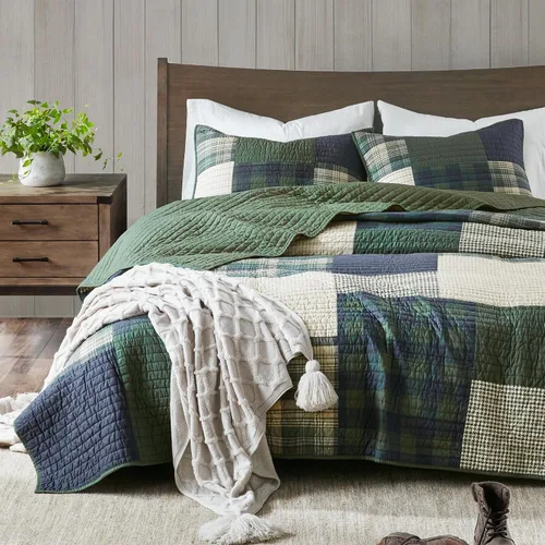 Vista 10 de Woolrich - Juego de edredón reversible de algodón, estilo cabaña invertido a color sólido, colcha ligera de retazos para todas las estaciones