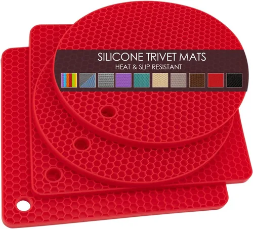 Vista 47 de Salvamanteles para platos calientes, paquete de 4 almohadillas calientes de silicona para cocina, tapete de silicona antideslizante resistente al