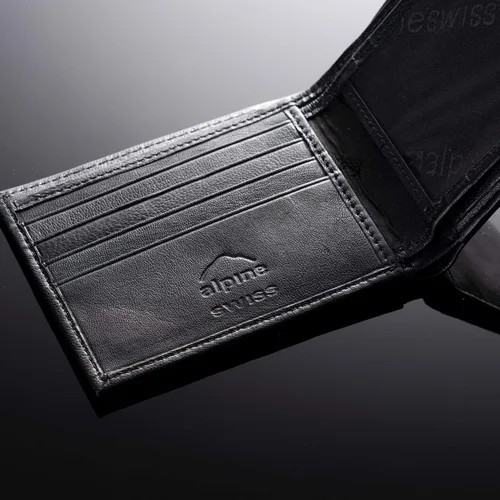 Vista 3 de Alpine Swiss Cartera plegable de cuero con bloqueo RFID para hombre de alta capacidad