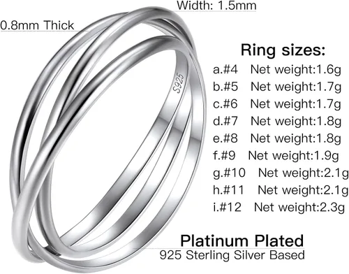 Vista 7 de Suplight Hypoallergenic 925 Sterling Silver Interlocked Rolling Rings 2mm3mm5mm Simple Plain Stardust Band Rings for Women Men Size 4 to 12 with