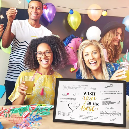 Vista 5 de Tarjeta de despedida gigante, tarjeta de firma de oficina de 13.8 x 21.6 pulgadas Buena suerte, tarjeta de despedida Te extrañaremos, tarjeta grande