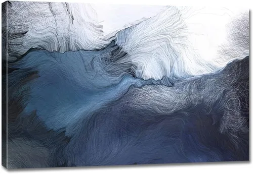 Vista 16 de Lienzo abstracto grande para pared, pinturas artísticas modernas de acuarela, fantasía negra y azul, graffiti colorido sobre fondo blanco
