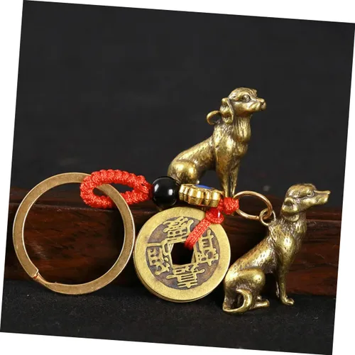 Vista 8 de Llavero de perro Feng Shui Animal Escultura de Perro Vintage Dijes de Perro Chino Feng Shui Figuritas Coleccionables de Animales Figura del Zodiaco