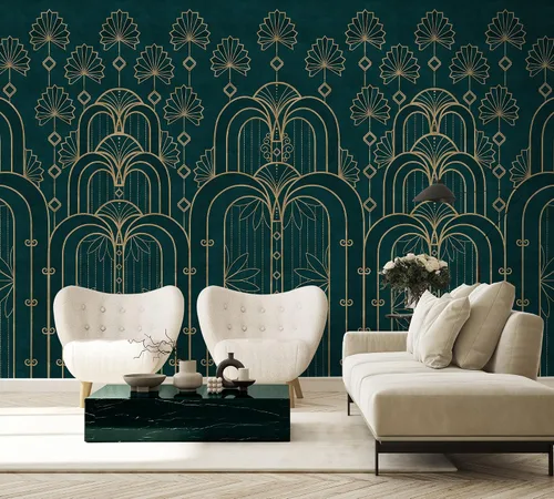 Vista 4 de Murwall Art Deco Wallpaper Soft Geometric Wall Mural Modern Fan and Arches Art Wallpaper
