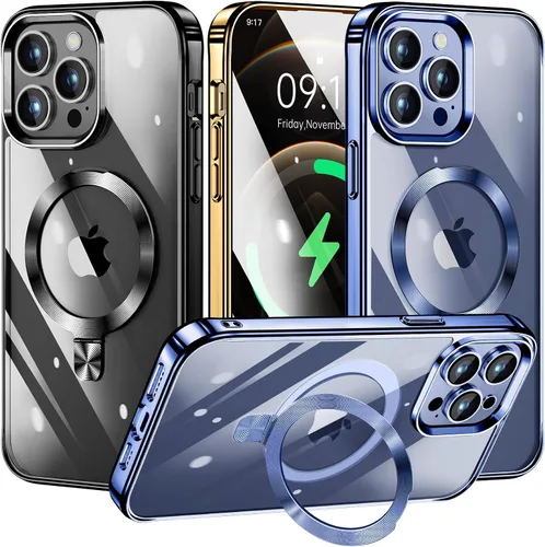 Vista 31 de [Anillo de CD compatible con soporte invisible MagSafe] Funda magnética para iPhone 12 / iPhone 12 Pro, parachoques galvanizado que no se pone