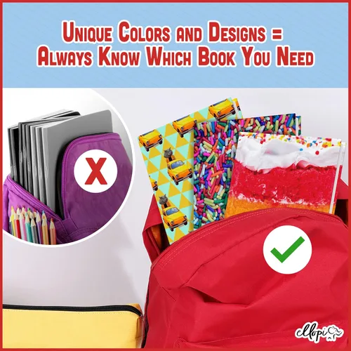 Vista 5 de Paquete de 6 fundas elásticas para libros fáciles de aplicar. 3 chaquetas grandes sólidas y 3 diseños para libros de texto de tapa dura de hasta 9 x