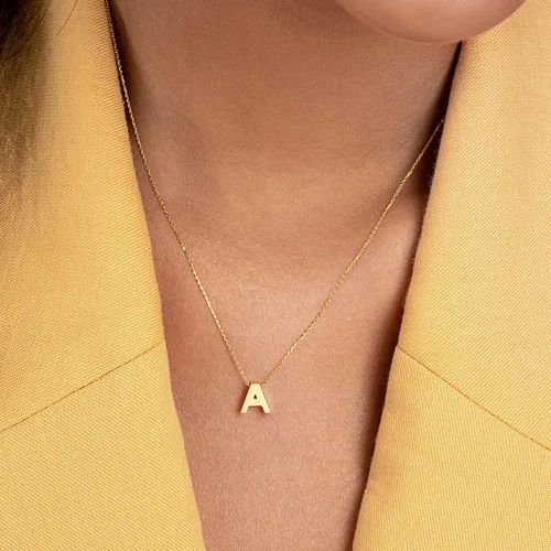 Vista 3 de Gelin 10K Solid Gold Initial Necklace for Women (A to Z All Letters)