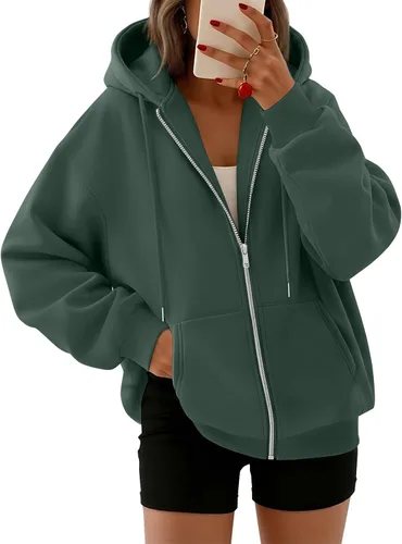 Vista 14 de Trendy Queen - Sudaderas con capucha y cremallera para mujer, sudaderas de gran tamaño, trajes de moda de otoño, chaquetas informales, ropa