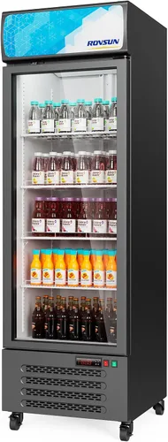 Vista 11 de ROVSUN Refrigerador Comercial con Vitrina de 3 Pies Cúbicos, Enfriador Refrigerador de Bebidas con Puerta de Vidrio Exhibidor Refrigerador c/LED