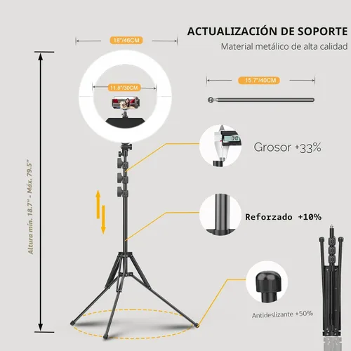 Vista 5 de Kit de Luz de Anillo Grande con Soporte de 79", [Nueva Versión] 55W 6700K Regulable, Trípode de Luz de Anillo LED Grande de 18", Soporte Doble