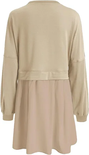 Vista 5 de Vestido de sudadera de gran tamaño para mujer, manga larga, cuello redondo, sin botones, ajuste relajado, mini vestido