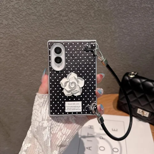 Vista 3 de Yatchen Funda de piel de lujo para Samsung Galaxy Z Flip 3, bonita pintura de paisaje para mujer, dermatoglífico, protector de parachoques de Valle
