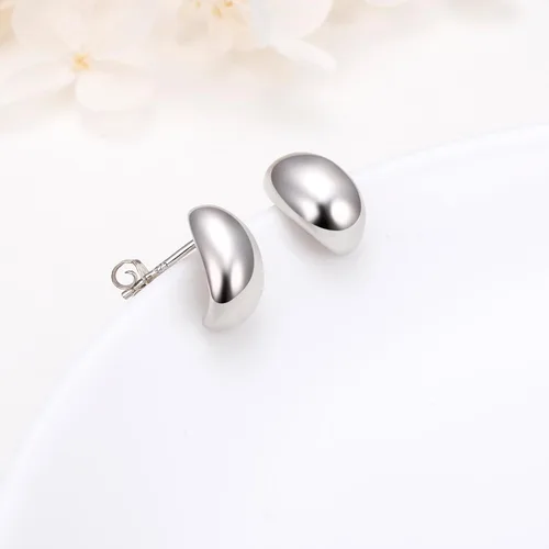 Vista 3 de Aretes de plata de ley S925 en forma de C, aretes de aro de cúpula gruesa para mujer, regalos de joyería