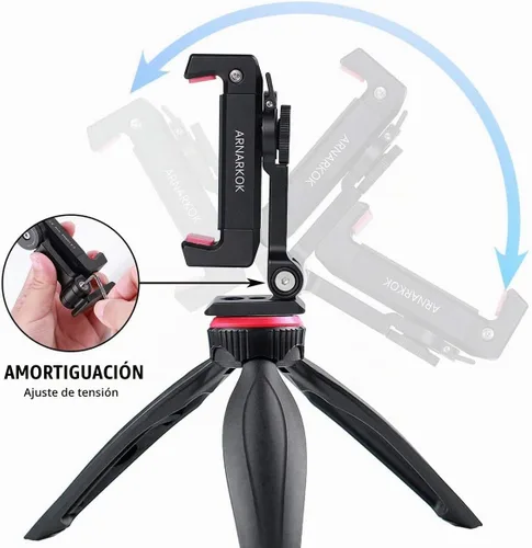 Vista 7 de Soporte de trípode de metal para teléfono con soporte giratorio