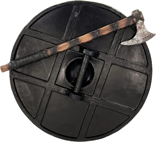 Vista 3 de LOOYAR Escudo de tótem de lobo de la era vikinga de los vikingos y decoraciones de hacha para disfraz de Halloween de caballero berserker vikingo
