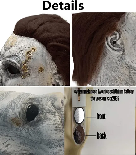Vista 5 de Led Latex Mask for Halloween Michael Kills Cosplay Scary Masks with Hair Horror Killer Dress Up Costumes Adult Man Masks