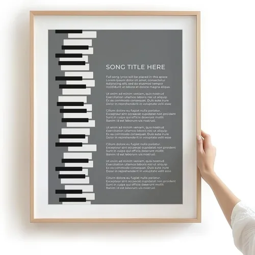 Vista 13 de Piano Keys Custom Songs Lyric Wall Art Print, Personalized Music Poster Blue 11x14" Black Frame
