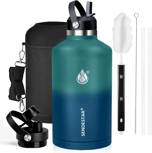 Vista 8 de SENDESTAR Botella de agua aislada de 24 onzas, boca ancha, botella de agua de 24 onzas con tapa con popote, tapa de boquilla, acero inoxidable