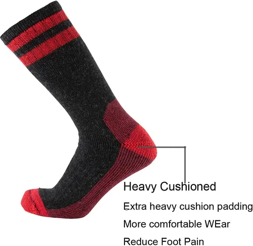 Vista 3 de Cerebro Calcetines de lana merino para hombre, calcetines acolchados a media pantorrilla que absorben la humedad, calcetines de senderismo