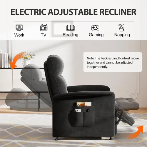 Vista 3 de Power Recliner Chair for Adults with Heat & Massage - Soft Fabric Electric Reclining Sofa with Remote Control, 3 Side Pockets, 180° Lay Sleeper for