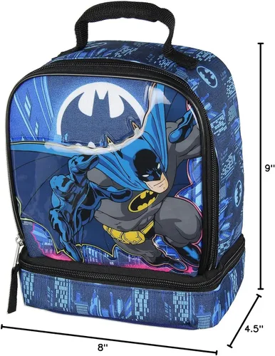 Vista 7 de Bioworld DC Comics The Batman - Lonchera para niños, con doble compartimento, bolsa de almuerzo de superhéroe de 10 pulgadas